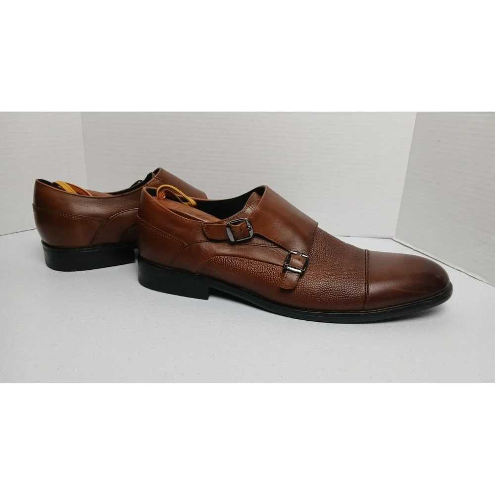 Alfani Men's Luxton Textured Double Monk Cap-Toe Loafers Brown‎ 12 Leather #1461